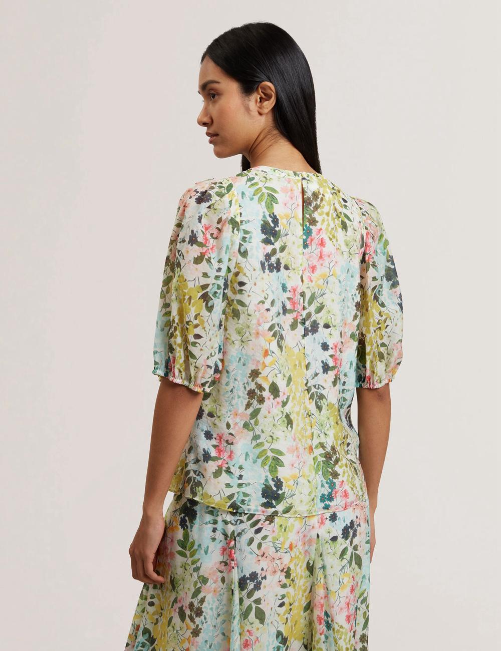 Ivory Ted Baker MICHA - Floral Binding Detail Puffed Sleeve Women Blouses | Ireland  6591-SUKXD