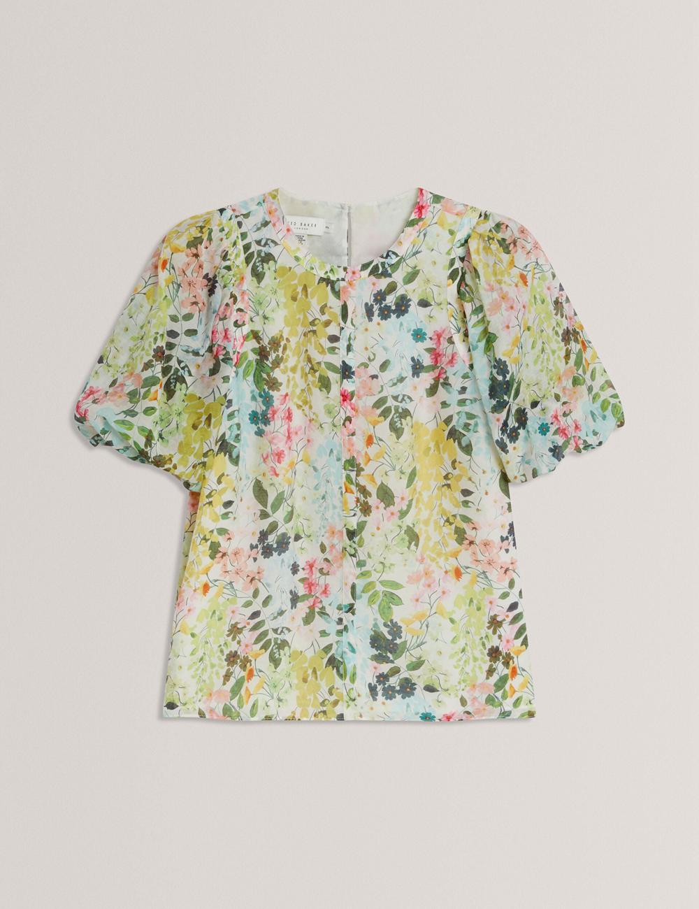 Ivory Ted Baker MICHA - Floral Binding Detail Puffed Sleeve Women Blouses | Ireland  6591-SUKXD