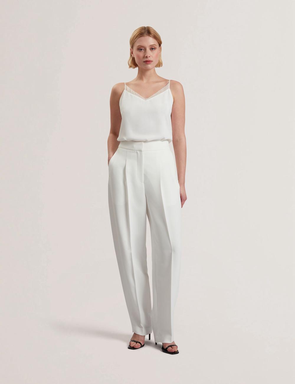Ivory Ted Baker MORRIAT - Barrel Leg Woven Tailored Women Trousers | Ireland  4087-ORXIM