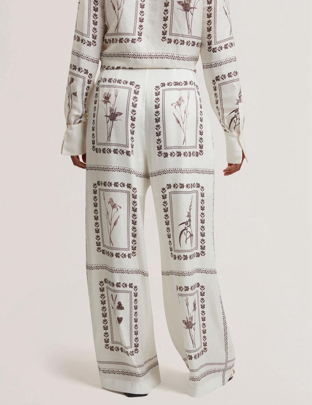 Ivory Ted Baker ORNITHA - Panel Print Silk Linen Wide Leg Women Trousers | Ireland  8109-FEQDW
