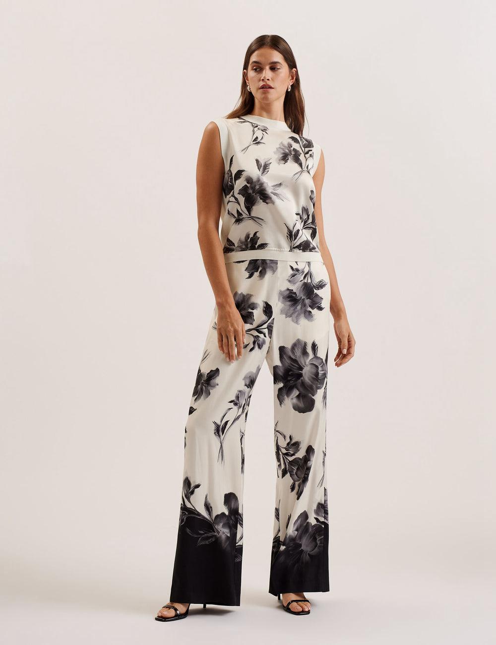 Ivory Ted Baker PERLOMA - Printed Woven Front Knitted Women Tank Tops | Ireland  3645-HMQVJ
