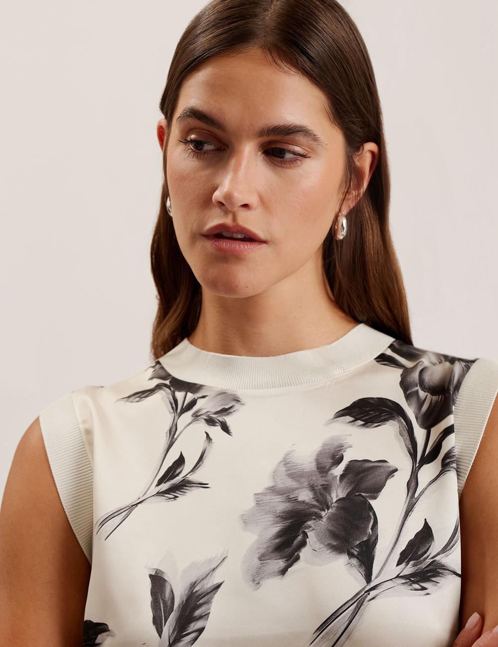 Ivory Ted Baker PERLOMA - Printed Woven Front Knitted Women Tank Tops | Ireland  3645-HMQVJ