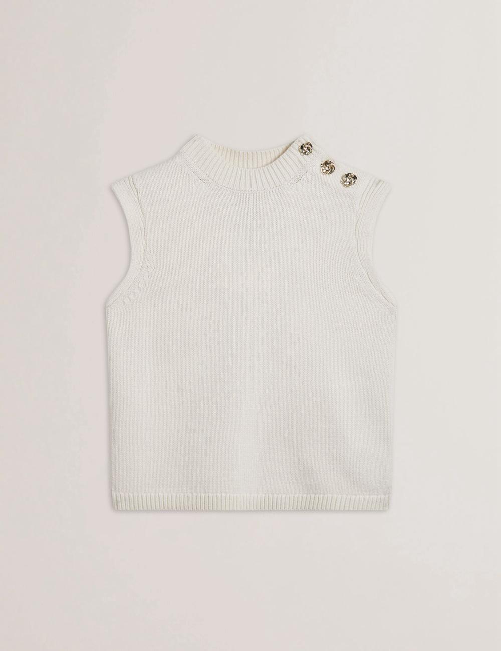Ivory Ted Baker RONDHER - Rose Button Wool Knit Women Tank Tops | Ireland  3765-NECYL