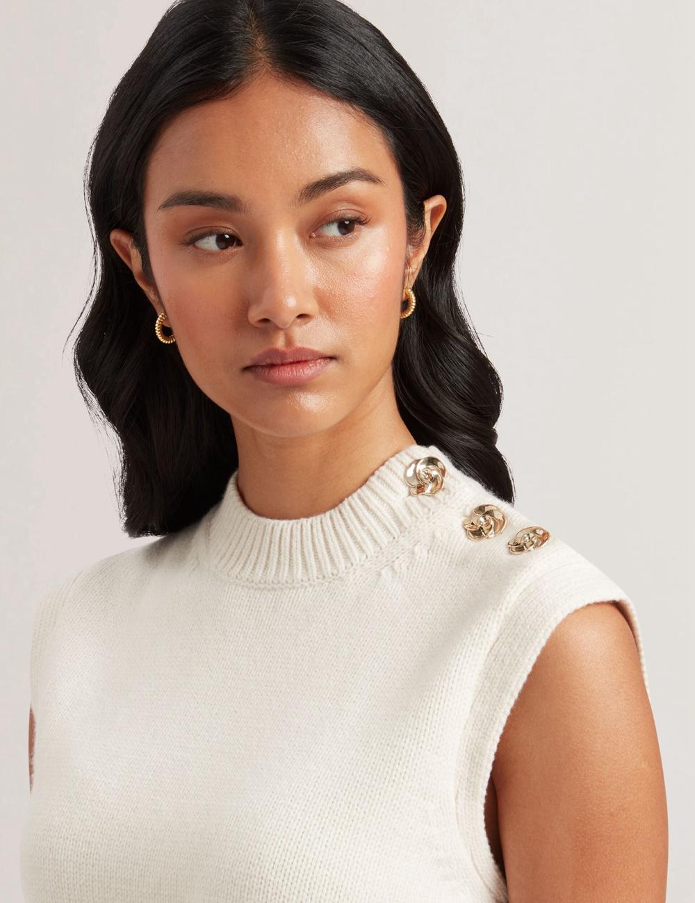 Ivory Ted Baker RONDHER - Rose Button Wool Knit Women Tank Tops | Ireland  3765-NECYL
