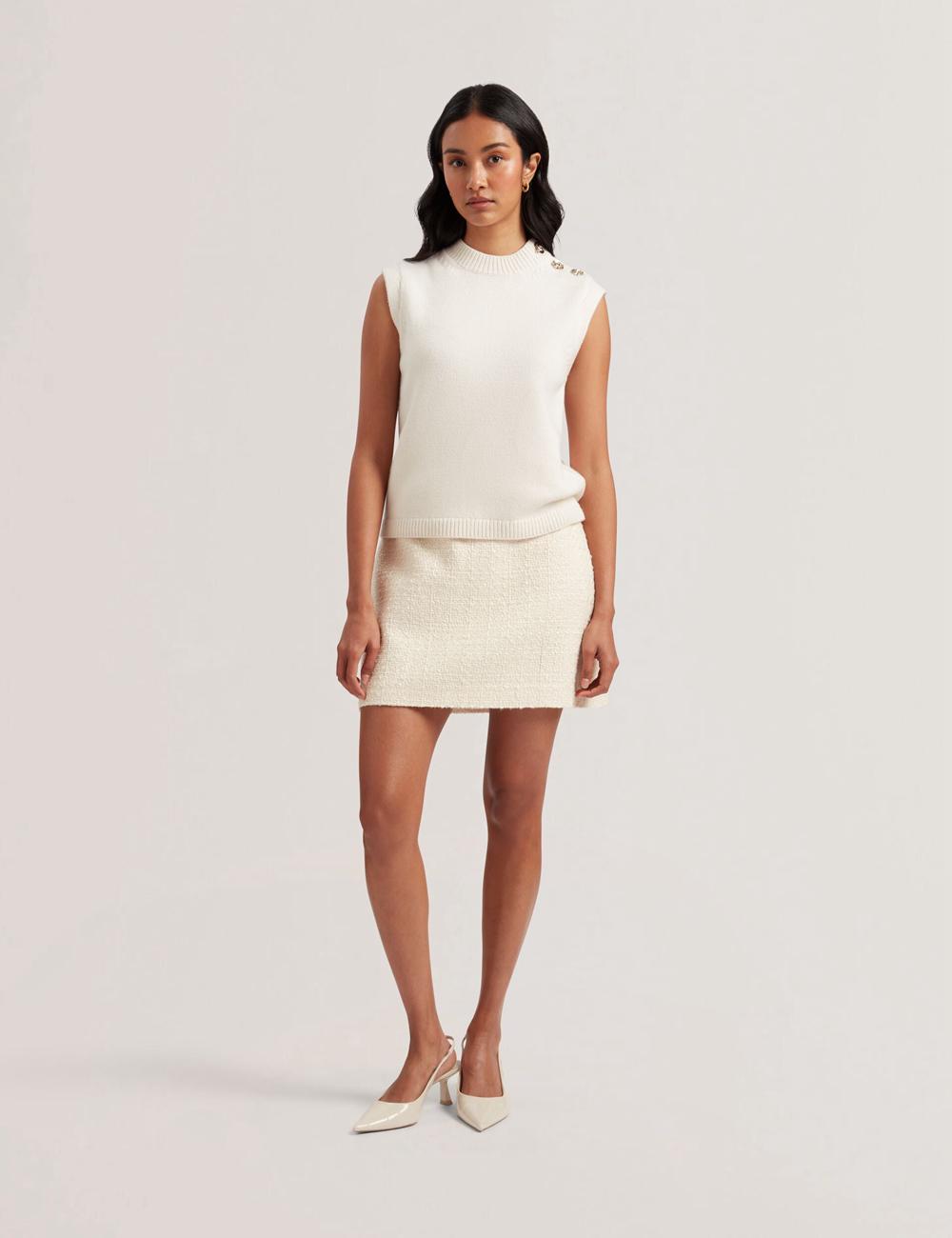 Ivory Ted Baker RONDHER - Rose Button Wool Knit Women Tank Tops | Ireland  3765-NECYL