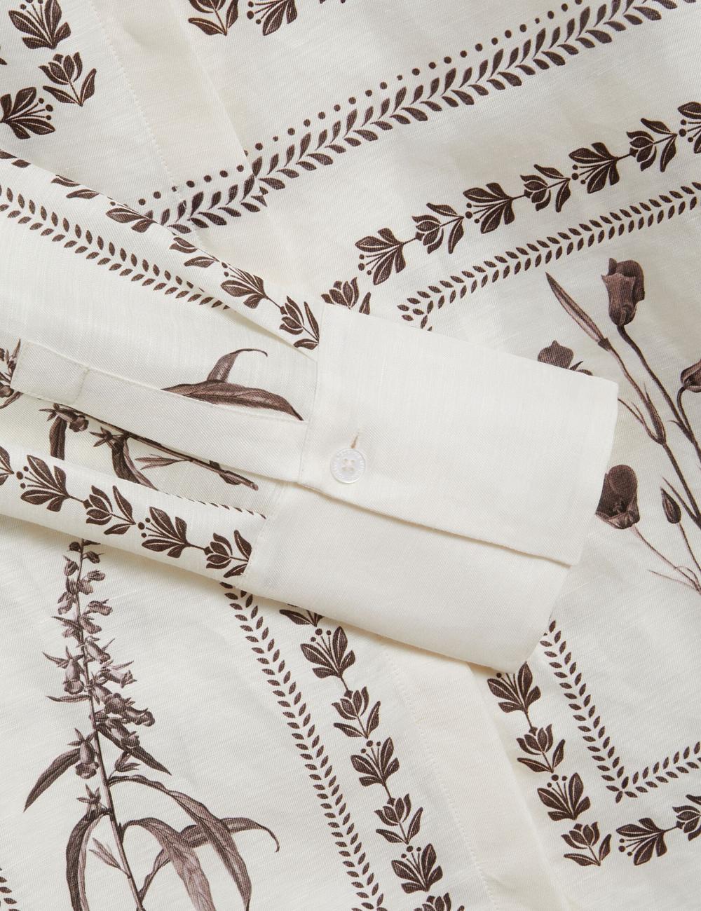 Ivory Ted Baker SIMCOA - Panel Print Silk Linen Longline Women Casual Shirts | Ireland  0561-LWBCS