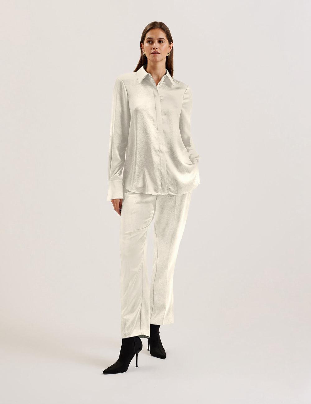 Ivory Ted Baker SONORA - Satin Longline Covered Placket Women Formal Shirts | Ireland  9526-QBSRJ