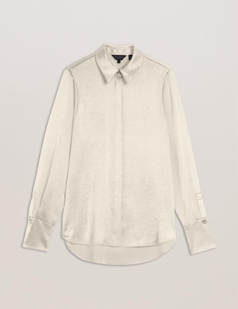 Ivory Ted Baker SONORA - Satin Longline Covered Placket Women Formal Shirts | Ireland  9526-QBSRJ