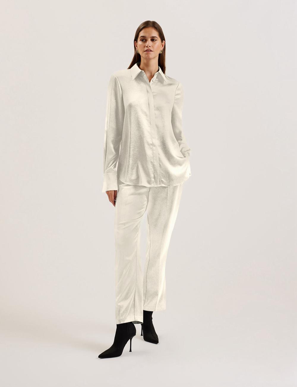 Ivory Ted Baker SONORA - Satin Longline Covered Placket Women Formal Shirts | Ireland  9526-QBSRJ