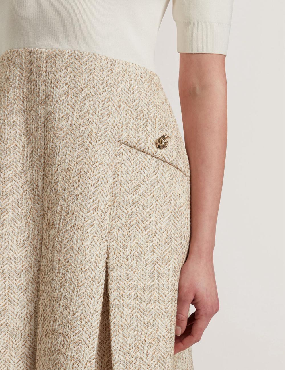 Ivory Ted Baker VULPAD - Pleated Boucle With Knit Bodice Women Mini Dresses | Ireland  8274-CJZKV