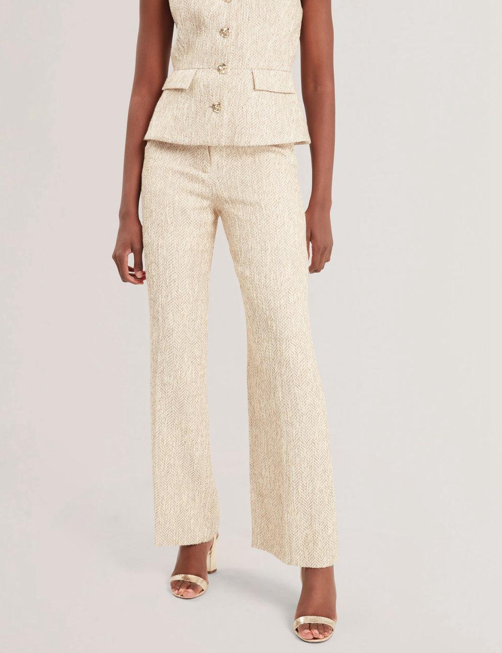 Ivory Ted Baker VULPAT - Boucle Herringbone Wide Leg Tailored Women Trousers | Ireland  4725-NBQWE