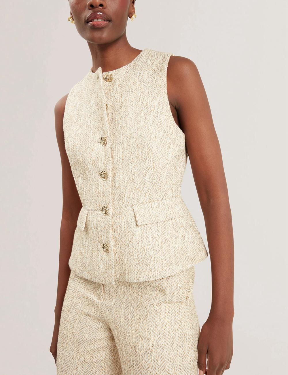Ivory Ted Baker VULPAT - Boucle Herringbone Wide Leg Tailored Women Trousers | Ireland  4725-NBQWE