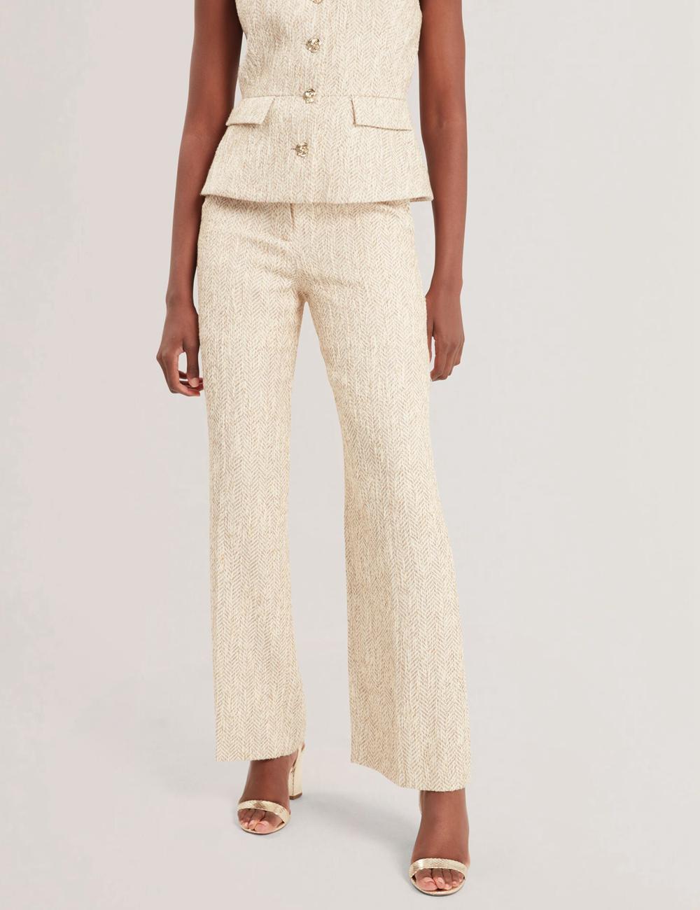 Ivory Ted Baker VULPAT - Boucle Herringbone Wide Leg Tailored Women Trousers | Ireland  4725-NBQWE