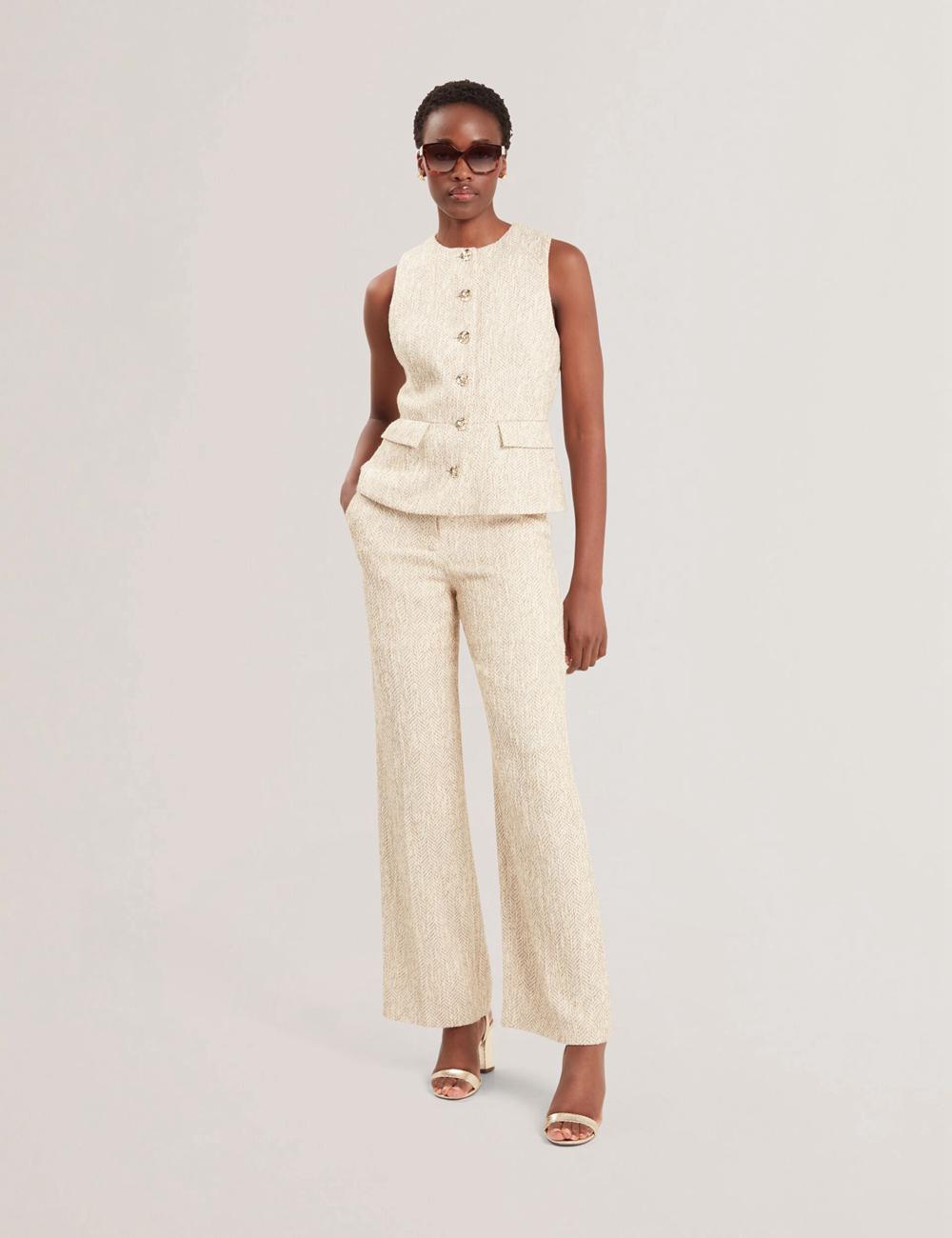Ivory Ted Baker VULPAW - Boucle Herringbone Fitted Women Suit Waistcoat | Ireland  9603-RSCUK