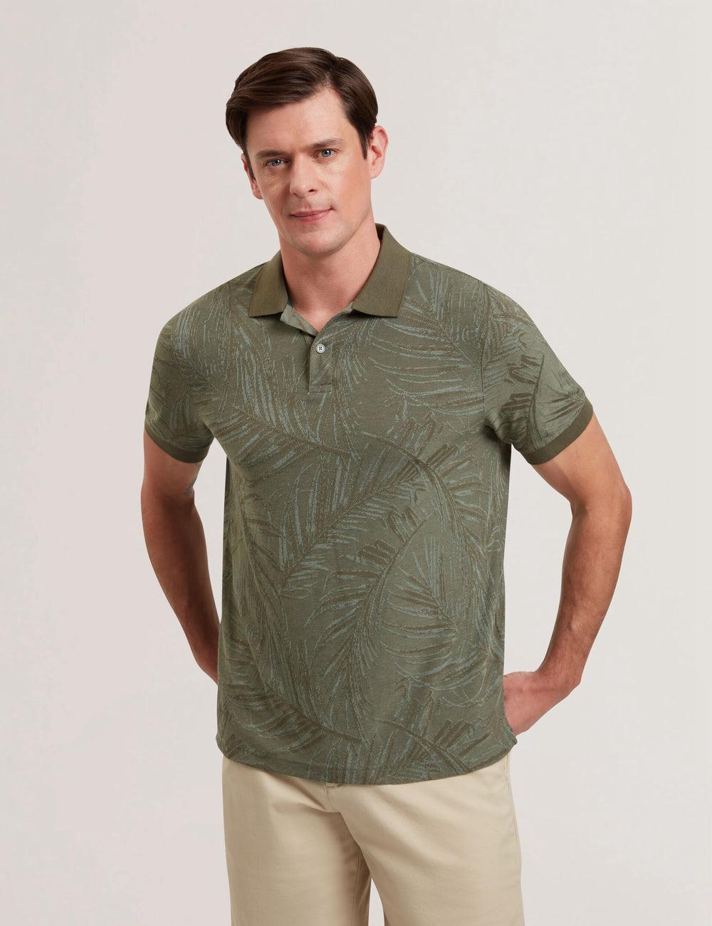 Khaki Ted Baker EDWINE - Leaf Print Short Sleeve Men Polos Shirts | Ireland  3872-NIDGE