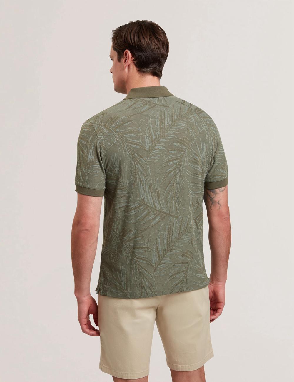 Khaki Ted Baker EDWINE - Leaf Print Short Sleeve Men Polos Shirts | Ireland  3872-NIDGE