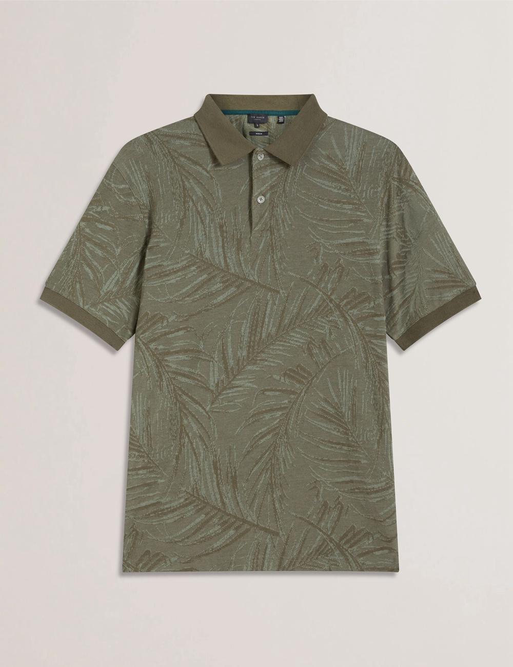 Khaki Ted Baker EDWINE - Leaf Print Short Sleeve Men Polos Shirts | Ireland  3872-NIDGE