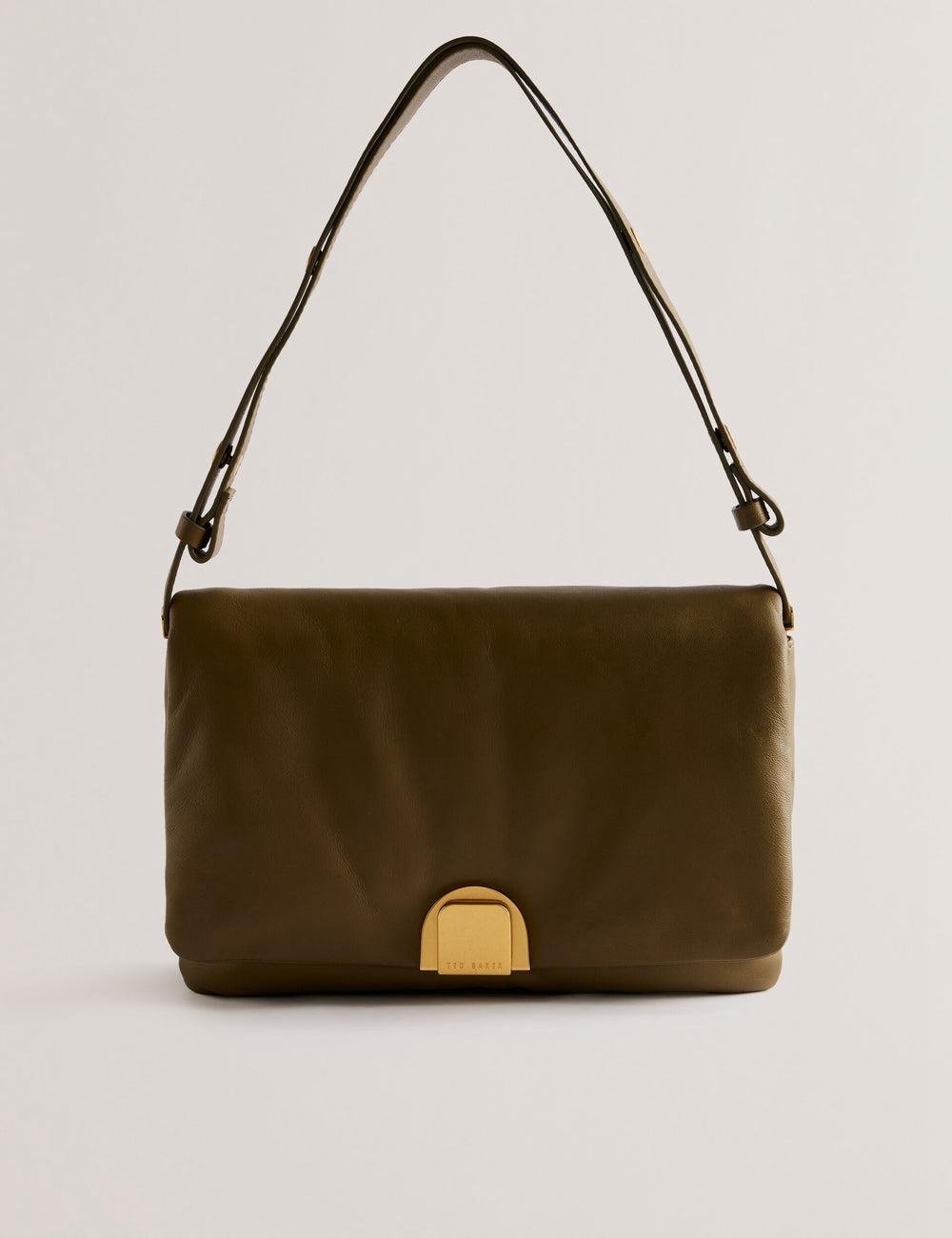 Khaki Ted Baker SAMILLI - Lock Detail Leather Puffy Women Shoulder Bags | Ireland  1537-HEQZB