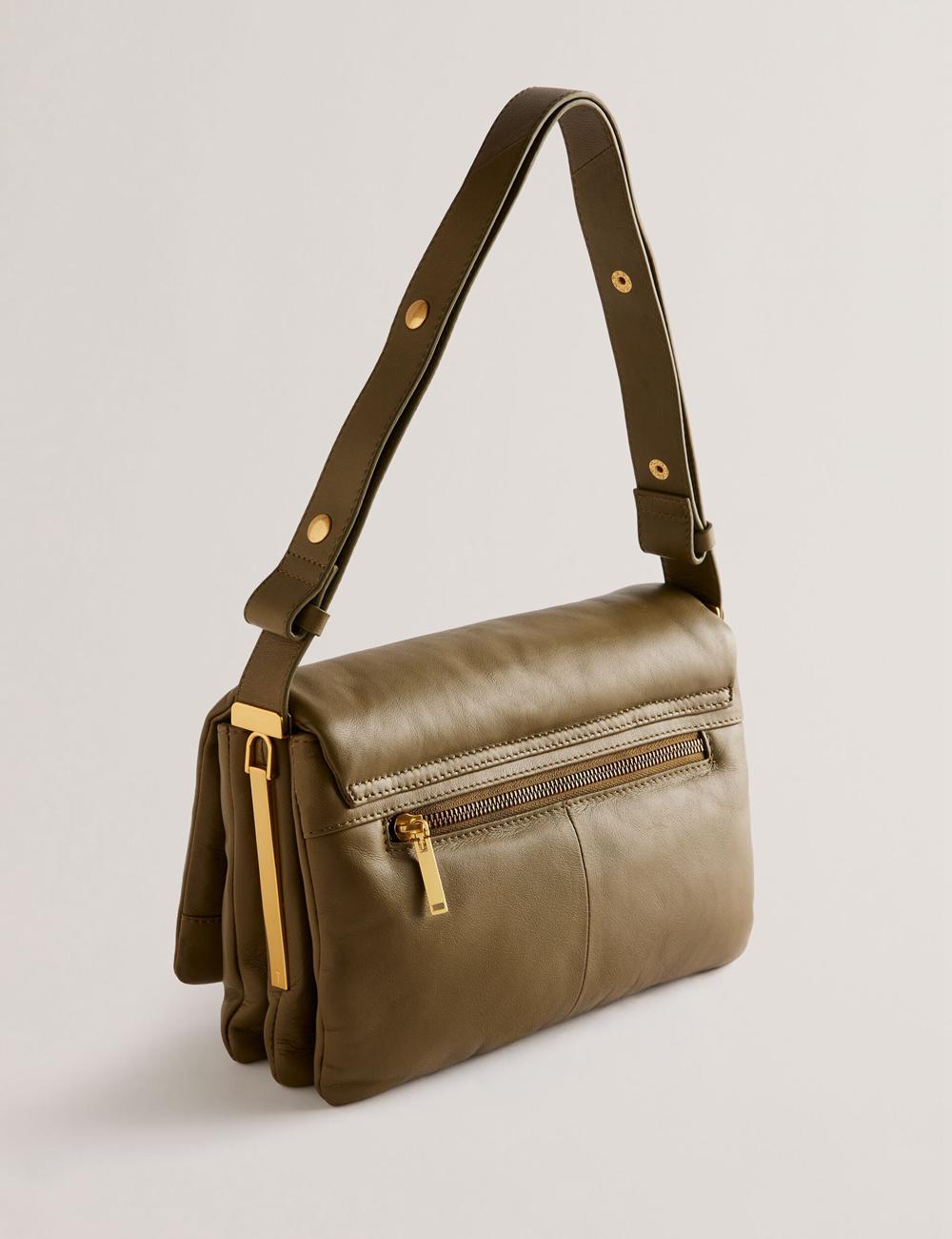 Khaki Ted Baker SAMILLI - Lock Detail Leather Puffy Women Shoulder Bags | Ireland  1537-HEQZB