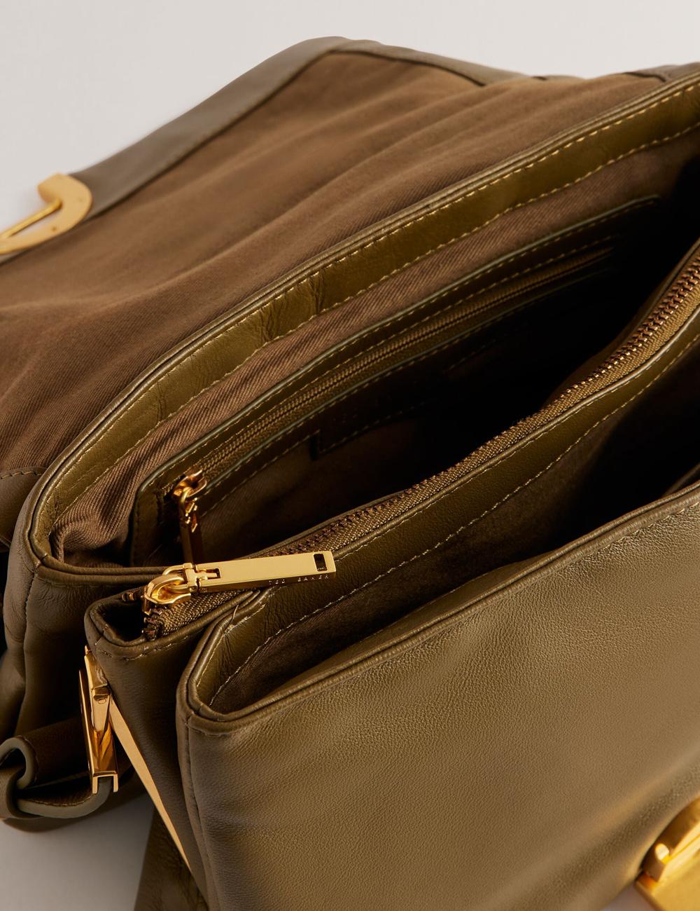 Khaki Ted Baker SAMILLI - Lock Detail Leather Puffy Women Shoulder Bags | Ireland  1537-HEQZB