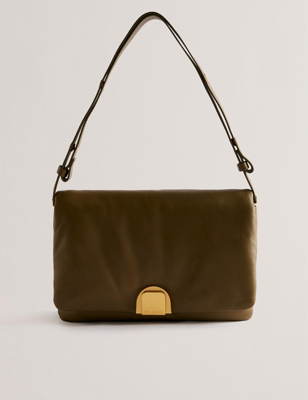 Khaki Ted Baker SAMILLI - Lock Detail Leather Puffy Women Shoulder Bags | Ireland  1537-HEQZB