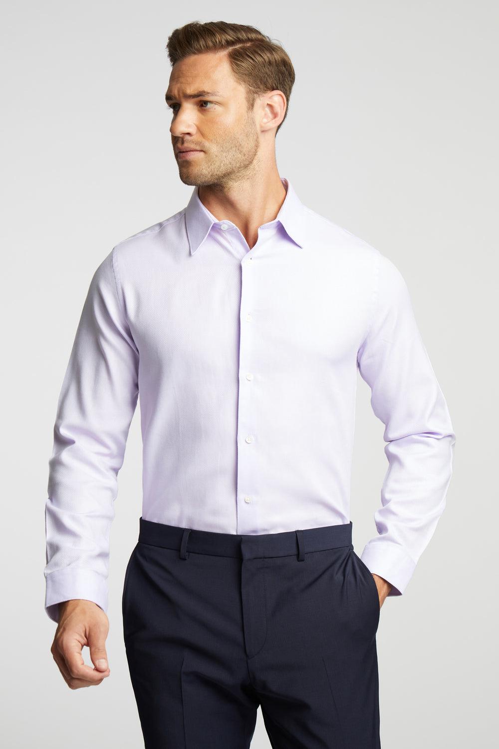 Lilac Ted Baker DALTON - Dobby Textured Cotton Slim Fit Men Formal Shirts | Ireland  8130-TGWLO