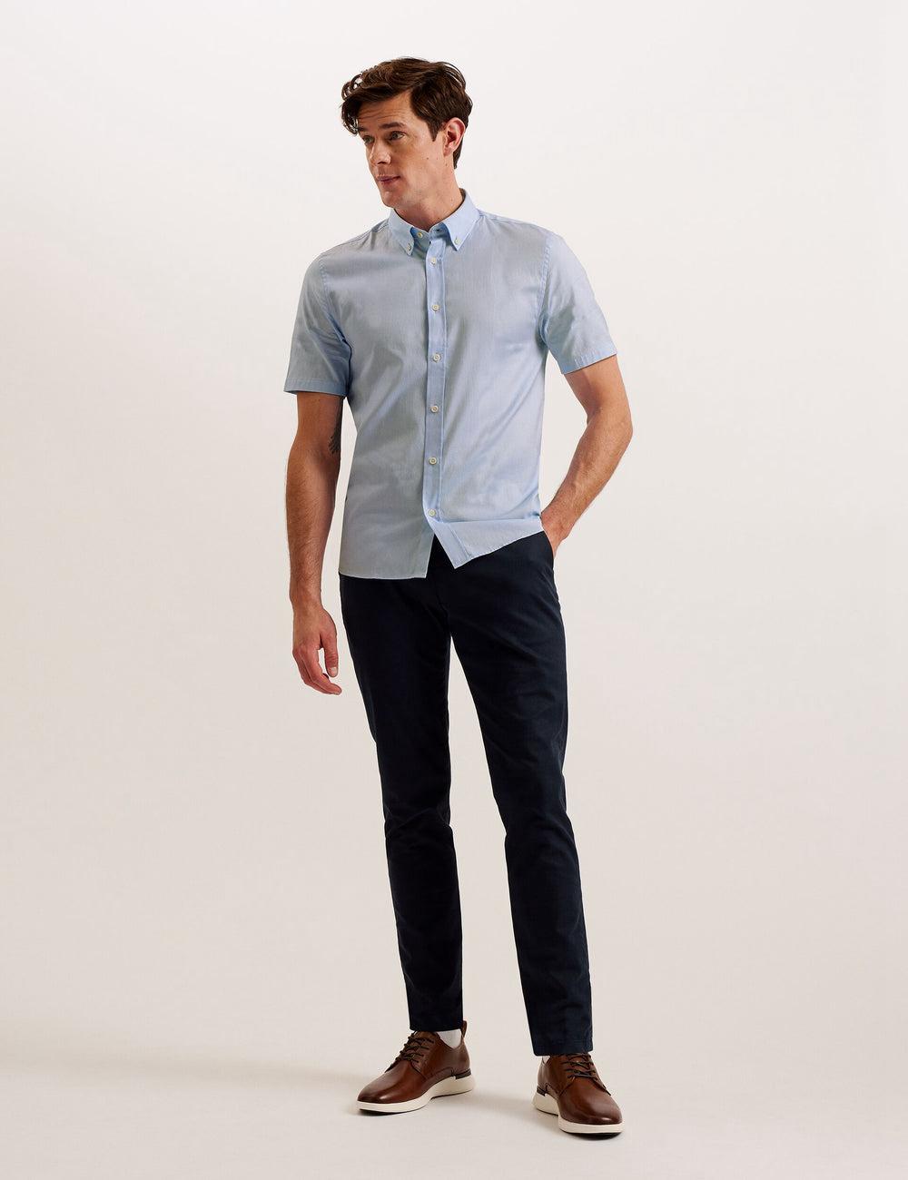 Lt-Blue Ted Baker ALDGTE - Short Sleeve Cotton Oxford Men Casual Shirts | Ireland  8673-UMITQ