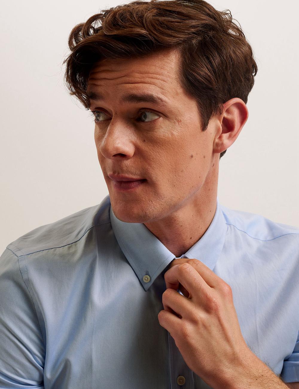 Lt-Blue Ted Baker ALDGTE - Short Sleeve Cotton Oxford Men Casual Shirts | Ireland  8673-UMITQ