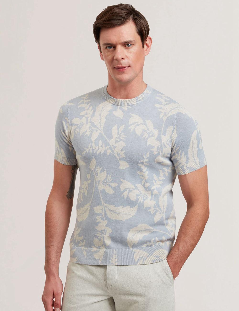 Lt-Blue Ted Baker DENNIO - Short Sleeve Printed Floral Men T-Shirts | Ireland  4021-OKMBQ