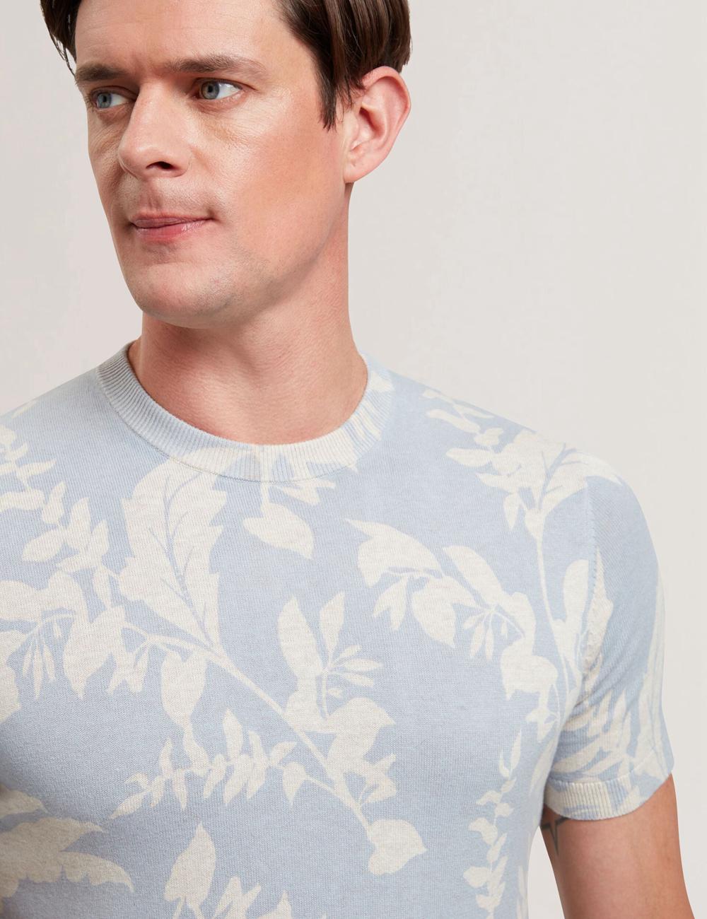 Lt-Blue Ted Baker DENNIO - Short Sleeve Printed Floral Men T-Shirts | Ireland  4021-OKMBQ