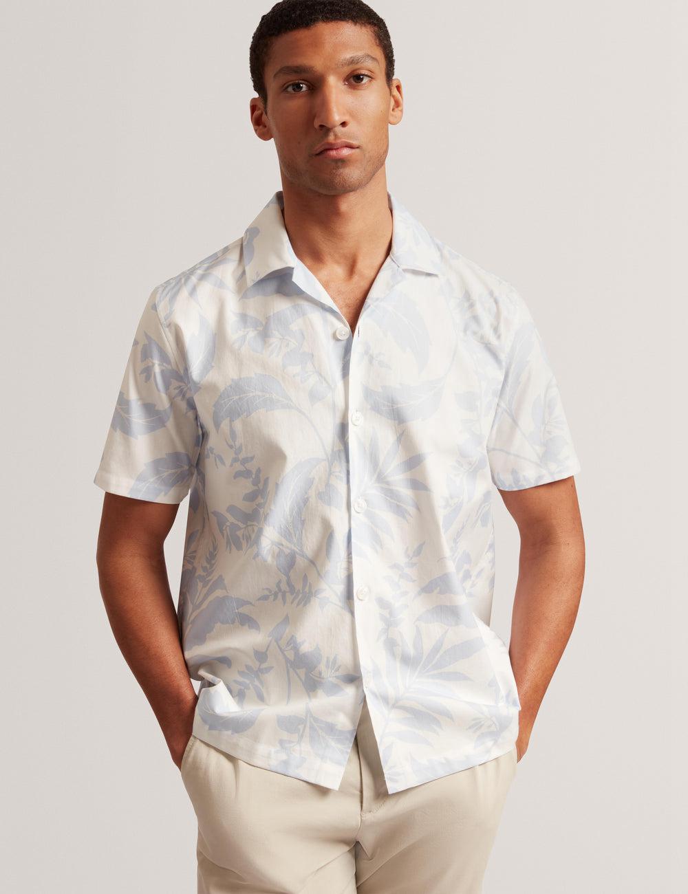 Lt-Blue Ted Baker KITS - Short Sleeve Relaxed Floral Print Men Casual Shirts | Ireland  0637-LZUVG