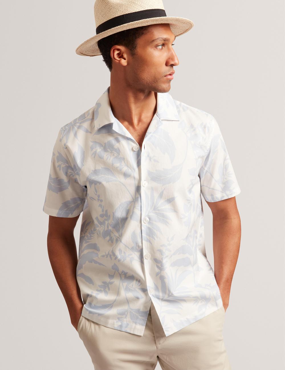 Lt-Blue Ted Baker KITS - Short Sleeve Relaxed Floral Print Men Casual Shirts | Ireland  0637-LZUVG