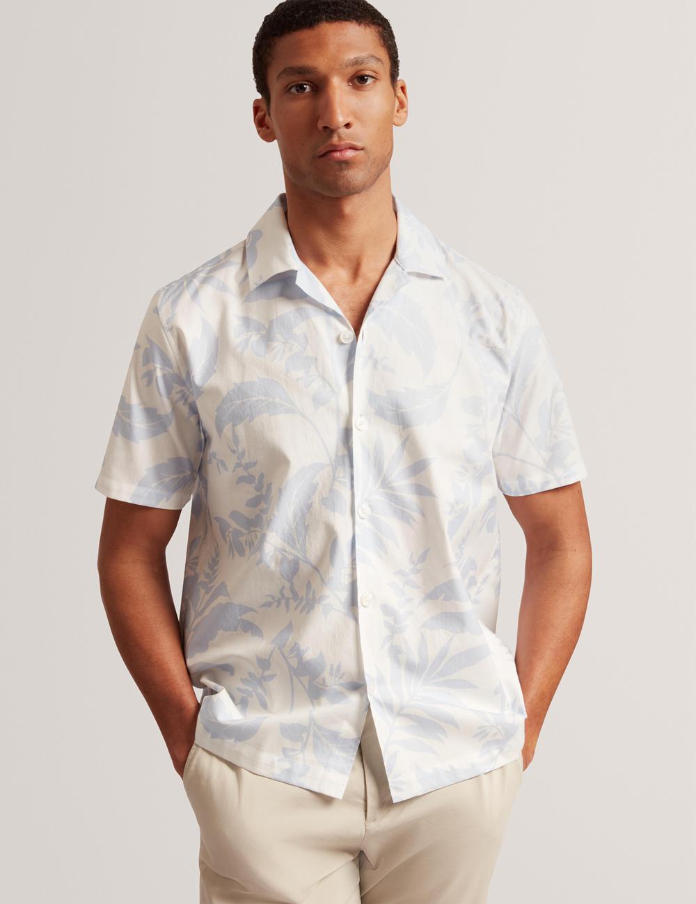 Lt-Blue Ted Baker KITS - Short Sleeve Relaxed Floral Print Men Casual Shirts | Ireland  0637-LZUVG
