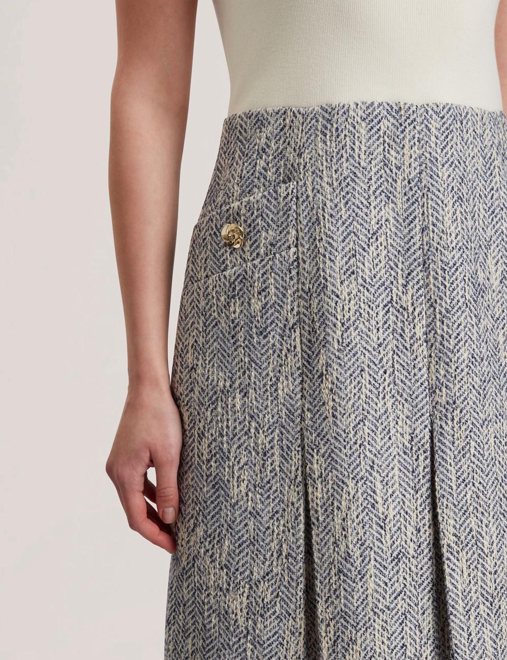 Lt-Blue Ted Baker VULPAM - Sleeveless Knit Bodice Boucle Women Mini Dresses | Ireland  7429-BEKGD