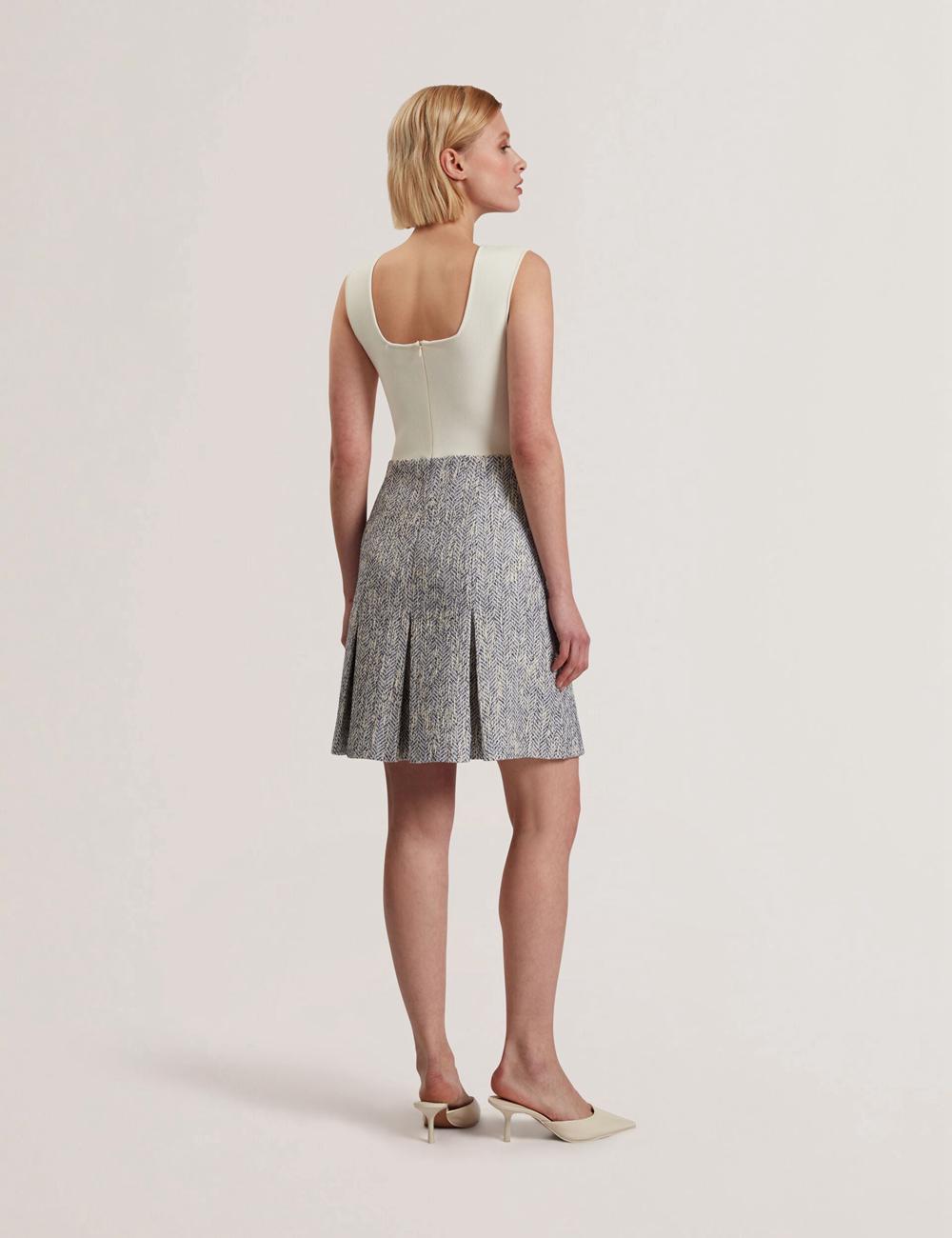 Lt-Blue Ted Baker VULPAM - Sleeveless Knit Bodice Boucle Women Mini Dresses | Ireland  7429-BEKGD
