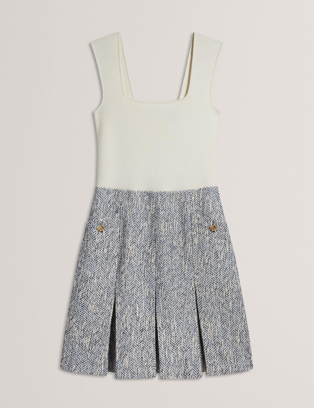 Lt-Blue Ted Baker VULPAM - Sleeveless Knit Bodice Boucle Women Mini Dresses | Ireland  7429-BEKGD