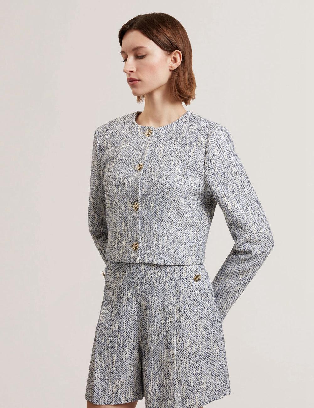 Lt-Blue Ted Baker VULPA - Boucle Button-Up Cropped Tailored Women Jackets | Ireland  9560-MBXGS
