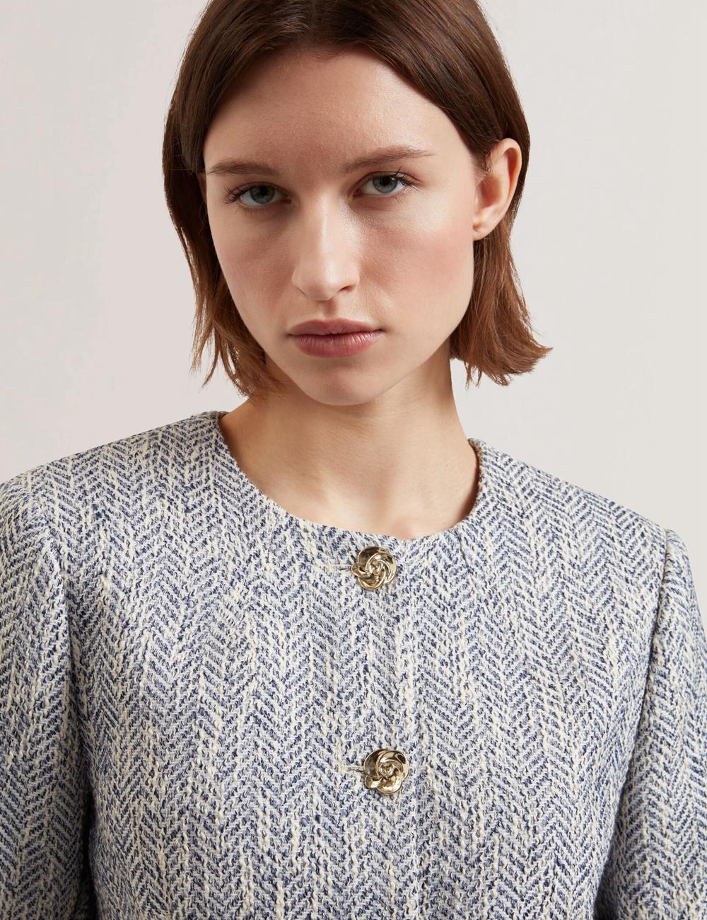 Lt-Blue Ted Baker VULPA - Boucle Button-Up Cropped Tailored Women Jackets | Ireland  9560-MBXGS
