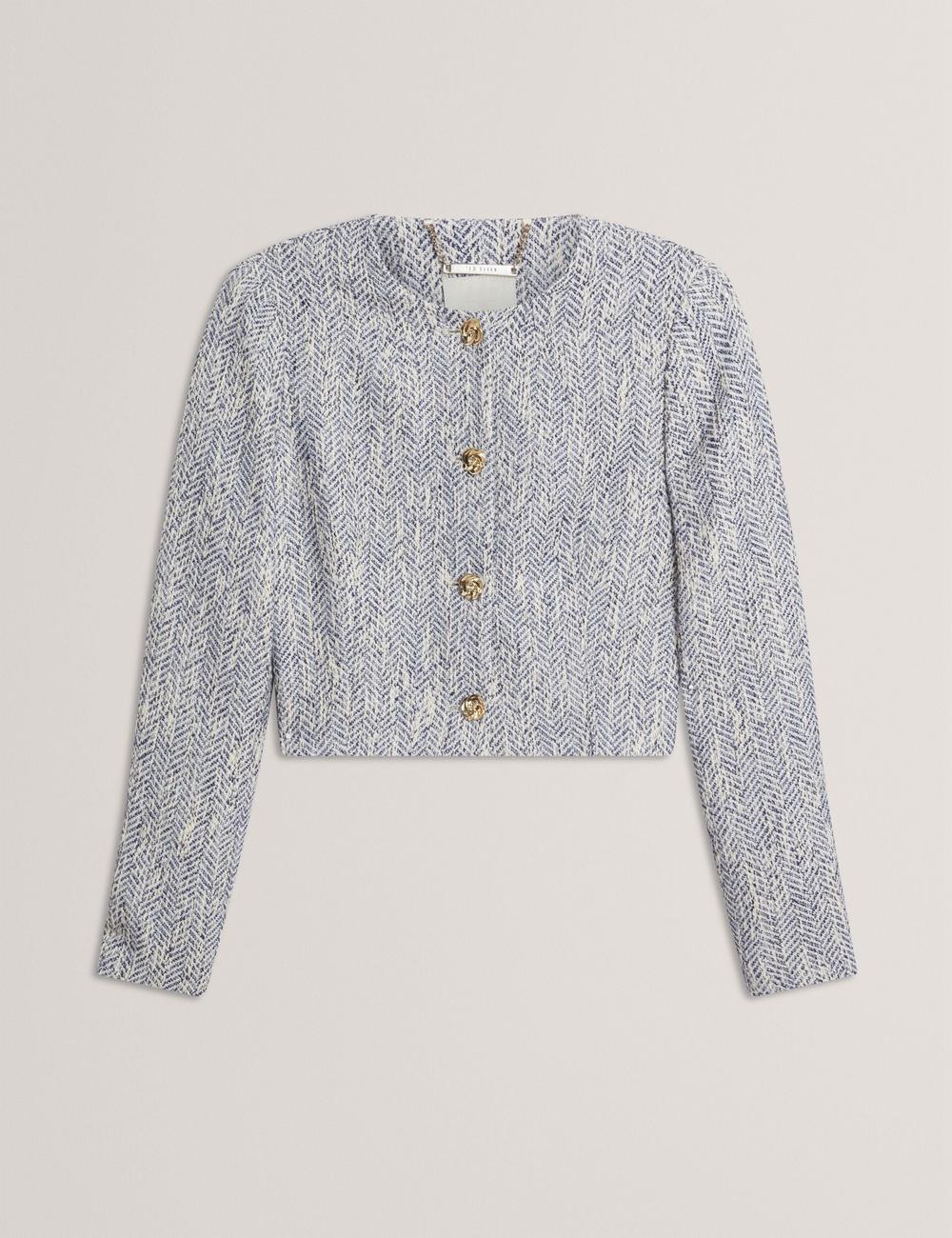 Lt-Blue Ted Baker VULPA - Boucle Button-Up Cropped Tailored Women Jackets | Ireland  9560-MBXGS