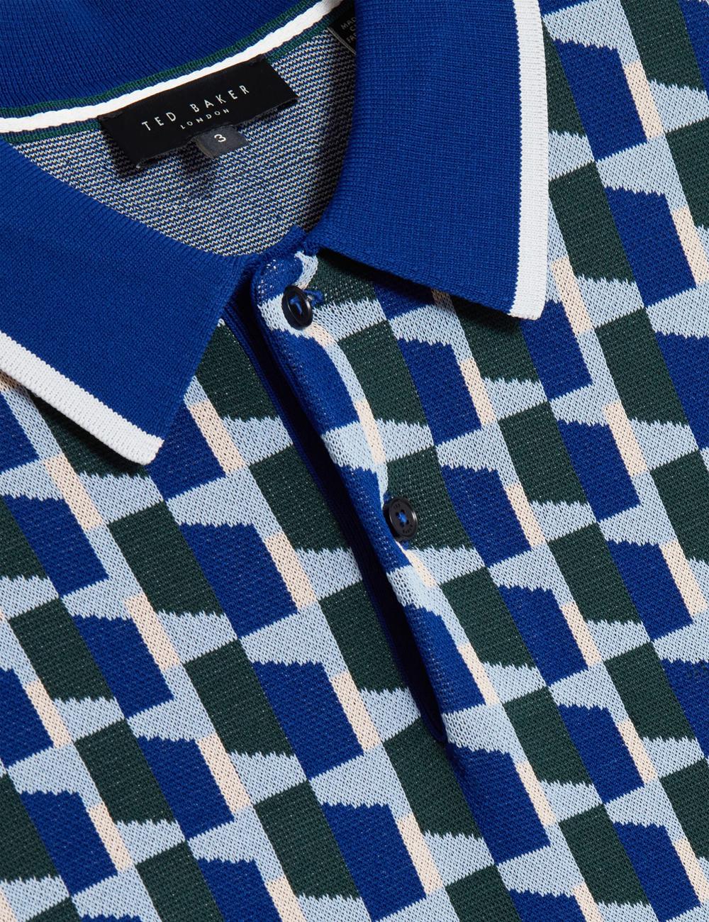 Lt-Navy Ted Baker ROSSIO - Geometric Knitted Short Sleeve Men Polos Shirts | Ireland  8613-KNSUR