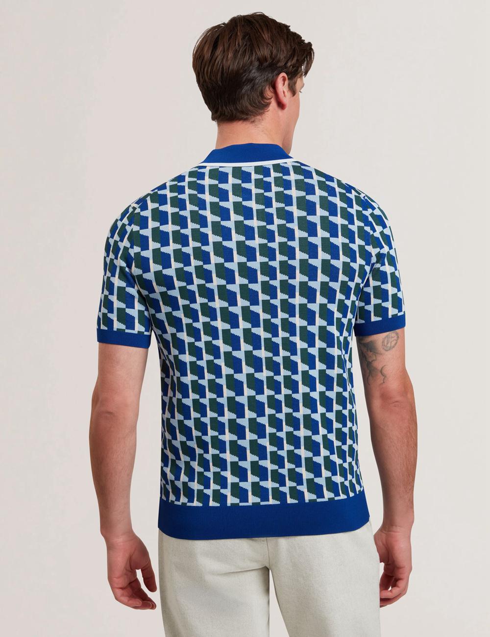 Lt-Navy Ted Baker ROSSIO - Geometric Knitted Short Sleeve Men Polos Shirts | Ireland  8613-KNSUR