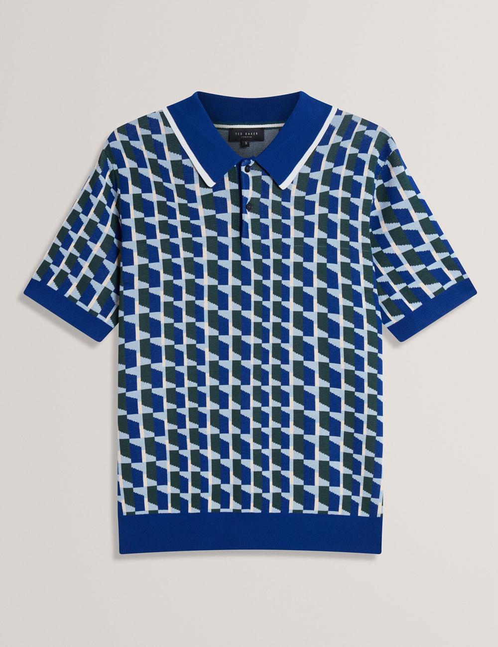Lt-Navy Ted Baker ROSSIO - Geometric Knitted Short Sleeve Men Polos Shirts | Ireland  8613-KNSUR