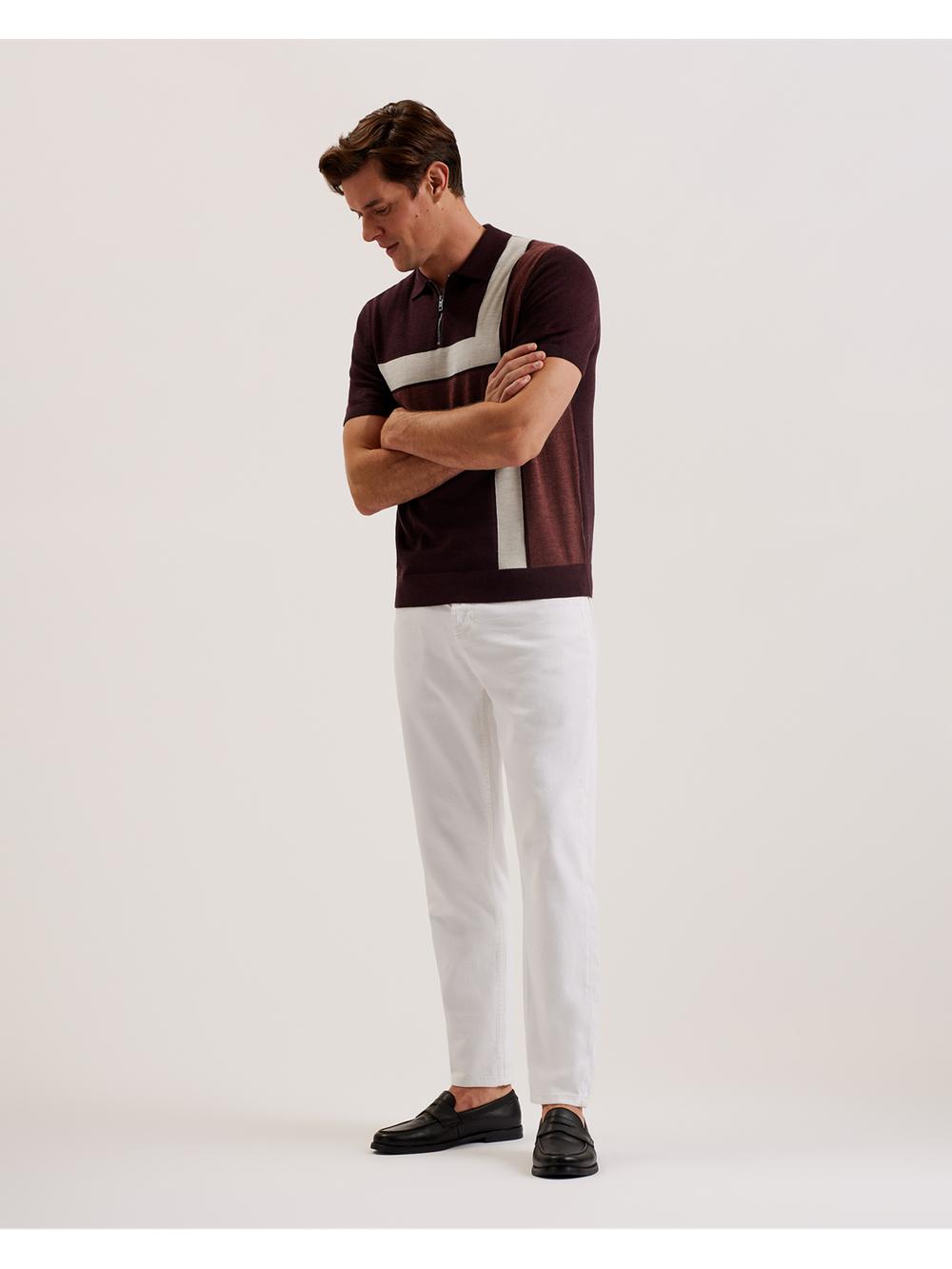 Maroon Ted Baker AMBLER - Colour Block Zip Neck Wool Men Polos Shirts | Ireland  0437-GTACH