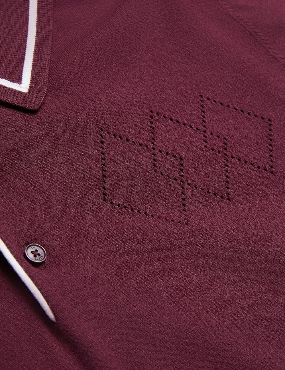 Maroon Ted Baker DUNOW - Pointelle Detail Striped Trim Men Polos Shirts | Ireland  6813-RQYWS