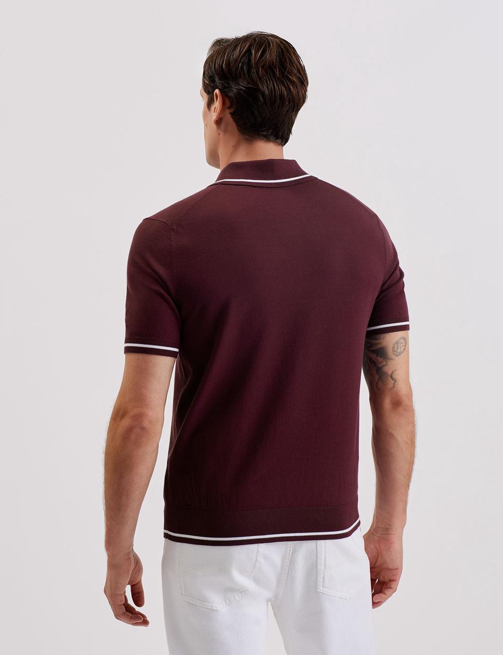 Maroon Ted Baker DUNOW - Pointelle Detail Striped Trim Men Polos Shirts | Ireland  6813-RQYWS
