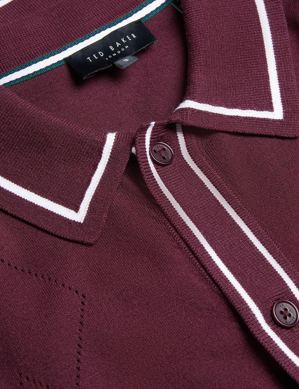Maroon Ted Baker ELMDON - Pointelle Diamond Knitted Long Sleeve Men Casual Shirts | Ireland  6352-NCSPV