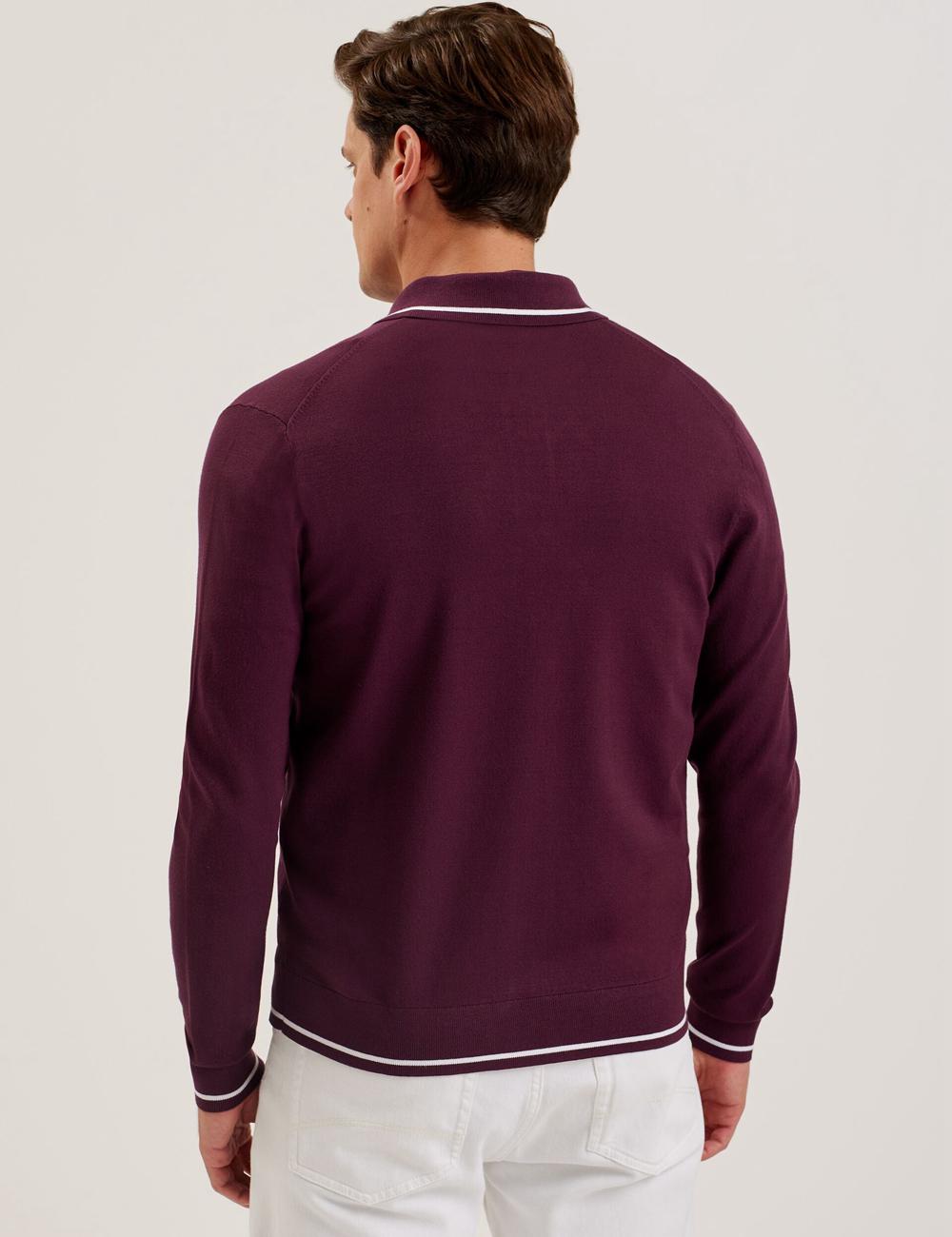 Maroon Ted Baker ELMDON - Pointelle Diamond Knitted Long Sleeve Men Casual Shirts | Ireland  6352-NCSPV