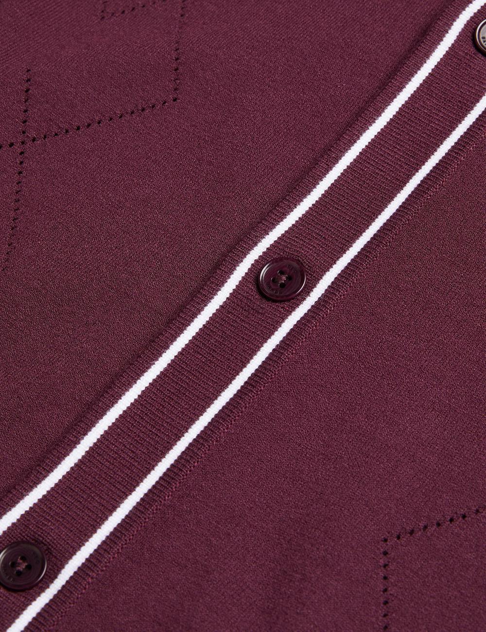 Maroon Ted Baker ELMDON - Pointelle Diamond Knitted Long Sleeve Men Casual Shirts | Ireland  6352-NCSPV