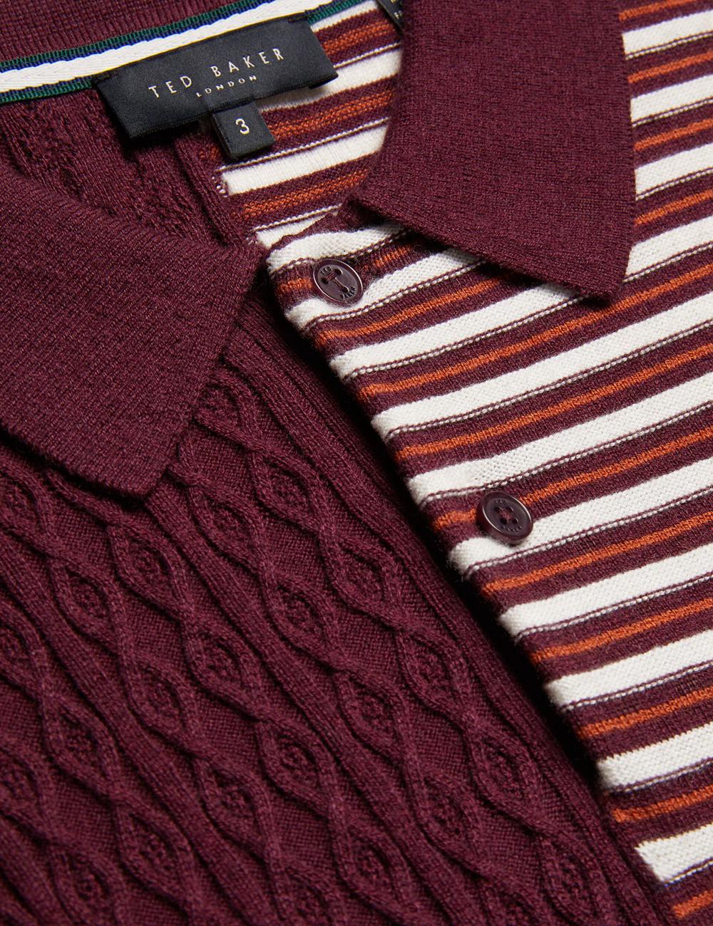Maroon Ted Baker MINSTA - Textured Patchwork Knit Men Polos Shirts | Ireland  7085-VSJGI