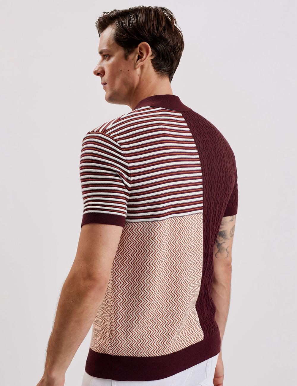 Maroon Ted Baker MINSTA - Textured Patchwork Knit Men Polos Shirts | Ireland  7085-VSJGI